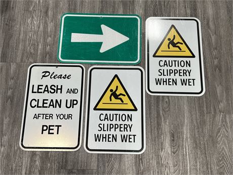 4 MISC METAL SIGNS (12”x18”)