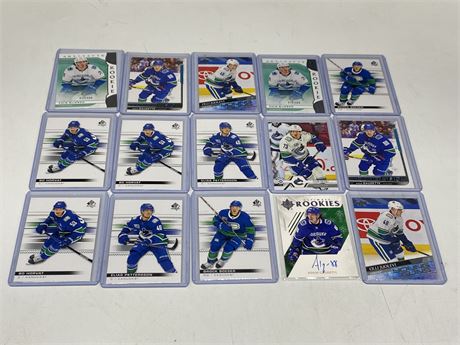 15 CANUCKS CARDS INCLUDING ROOKIES, AUTO, & L/E CARDS