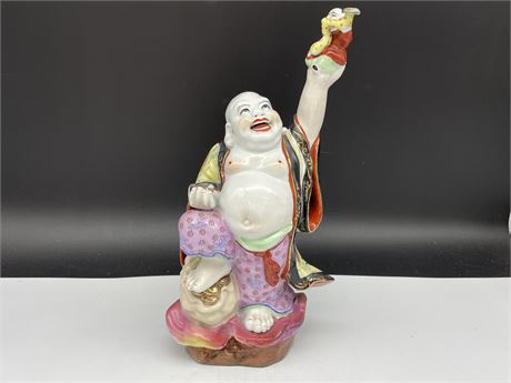 FAMILLE ROSE LAUGHING BUDDHA - TRIPLE SIGNED (14” TALL)