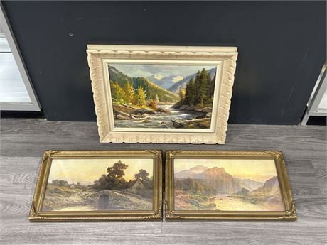 3 FRAMED OIL PAINTING / PRINTS - LARGEST IS 23”x20”