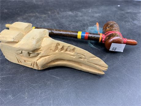 2PCS OF NATIVE ART CARVING & SMALL PIPE