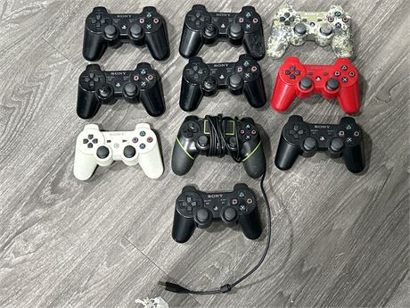 LOT OF 10 PS3 CONTROLLERS - ASSORTED CONDITIONS