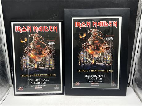 2 FRAMED IRON MAIDEN POSTERS (Largest is 15”x21”)