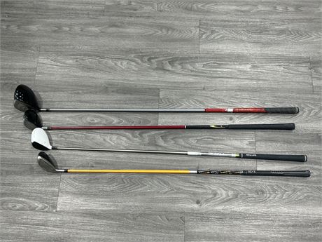 4 NAME BRAND GOLF CLUBS - TAYLORMADE & PING - DRIVER, 5 WOODS & HYRBID