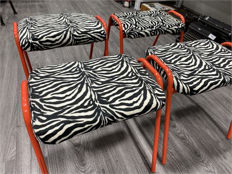 4 VINTAGE STOOLS (Zebra pattern)