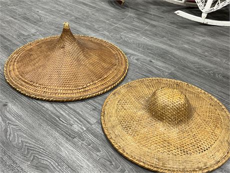2 LARGE ASIAN WOVEN HATS