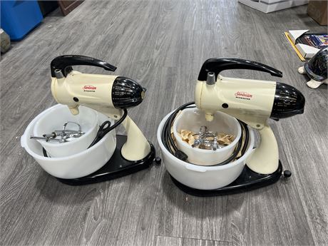 2 VINTAGE SUNBEAM MIXMASTERS W/ BOWLS AND ATTACHMENTS