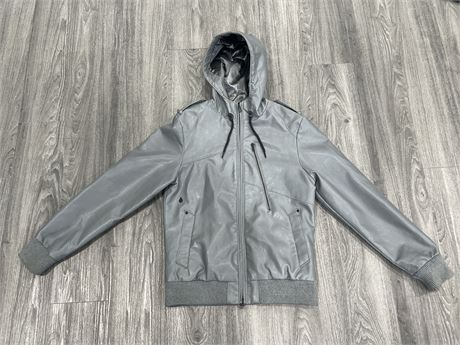 GREY LEATHER VOLCOM STONE “SCOUT” HOODED COAT - LIKE NEW - SIZE L