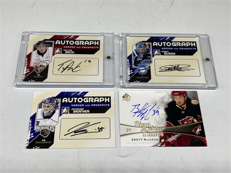 4 AUTOGRAPHED HOCKEY CARDS (3 IN THE GAME HEROES & PROSPECTS CARDS)