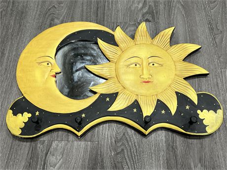 CARVED WOOD SUN & MOON MIRROR / HANGER (2ft wide)