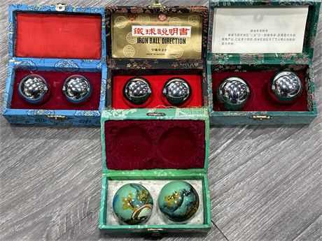 4 SETS OF CHINESE BAODING CHIMING HARMONY BALLS - 1 HAND PAINTED