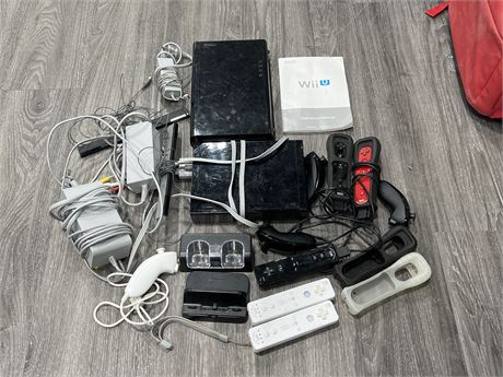 VIDEO GAME LOT - WII / WII U SYSTEMS W/ CORDS CONTROLLERS & ECT