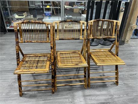 3 VINTAGE BAMBOO FOLDING CHAIRS