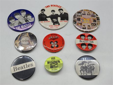 COLLECTION OF 9 VINTAGE BEATLES BUTTONS/BADGE (Billy the kid, Jesse James etc)