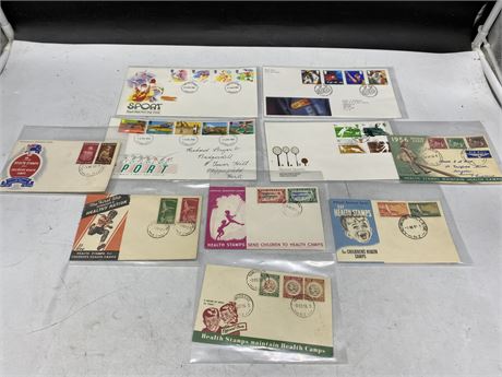 4 SPORTS STAMPS - FIRST DAY COVERS + 6 1947-1956 STAMPS - FIRST DAY COVERS
