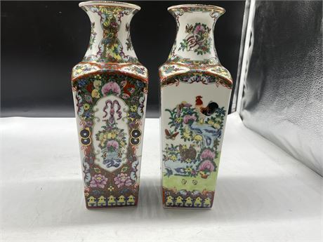 2 HAND PAINTED CHINESE VASES 12”