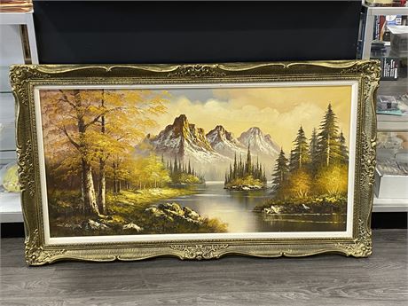 LARGE SIGNED & FRAMED MOUNTAIN PAINTING (44”X32”)