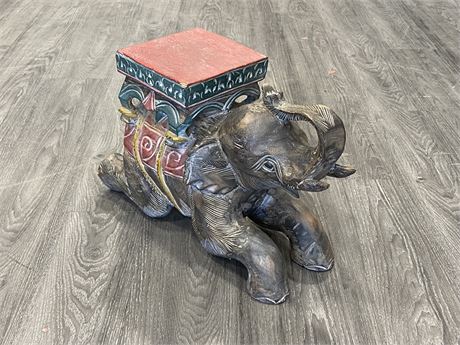 WOOD CARVED LARGE ELEPHANT PLANT STAND (20”X13”)