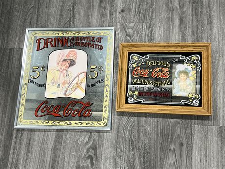 2 COCA COLA MIRROR ADVERTS (Largest is 15.5”x17”)