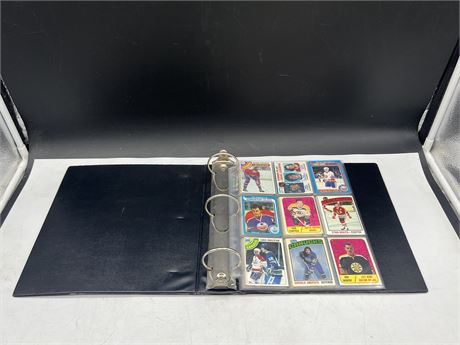 BINDER W/ 5 SHEETS OF MOSTLY 60’s / 70’s HOCKEY CARDS