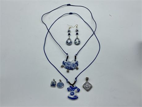 ASIAN PORCELAIN JEWELRY - 3 ARE 925 (28” NECKLACE)