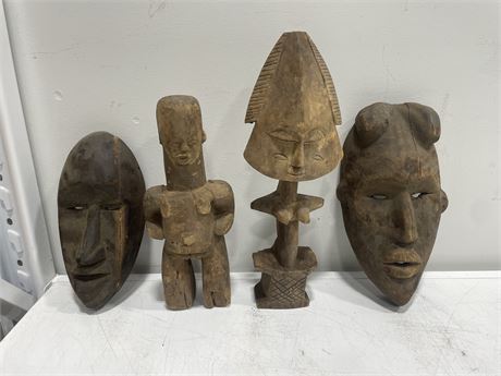VERY OLD ANTIQUE HAND CARVED AFRICAN FIGURES LARGEST 15”