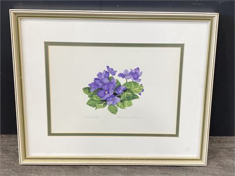 CAROLYN OLTMAN SIGNED WATERCOLOUR VIOLETS 2 (12”X15”)