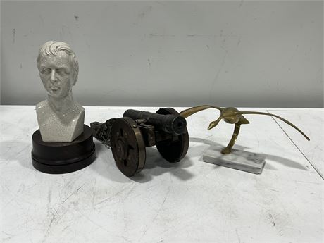 BUST / CANNON / BRASS HOME DECOR (Bust is 11” tall)