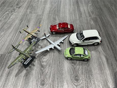 6 DIECAST PLANES & CARS - LARGEST PLANE IS 11” WIDE