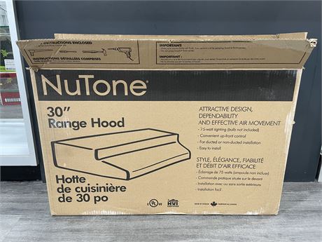 NUTONE 30” RANGEHOOD FAN WHITE - NEW IN BOX