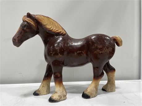 VINTAGE LARGE CHALKWARE DRAFT HORSE - WELL LOVED 12.5” TALL