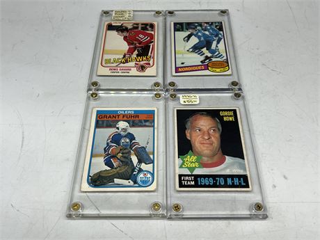 3 NHL ROOKIE CARDS & 1970/71 GORDIE HOWE CARD