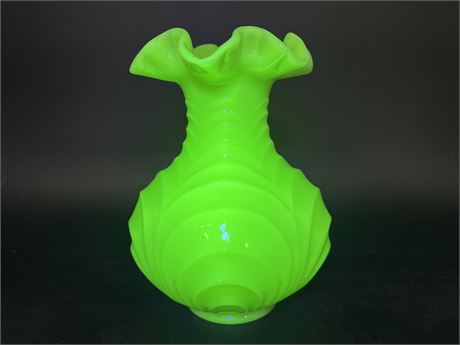 Urban Auctions - VINTAGE FENTON CUSTARD SATIN URANIUM VASE - 8” TALL
