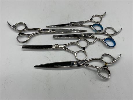5 PAIRS OF HAIRDRESSING SHEARS