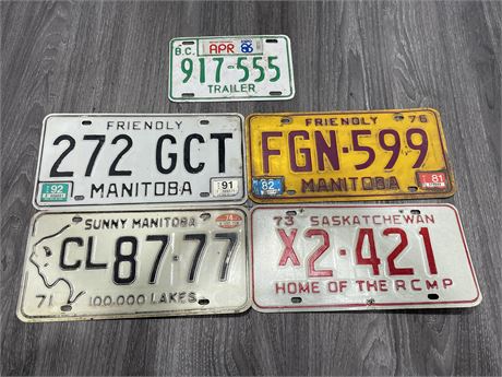 LOT OF 5 MISC LICENSE PLATES