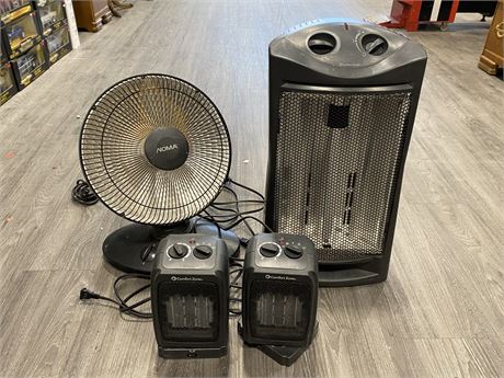 4 PORTABLE HEATERS - WORKING (12”X22.5” LARGEST)