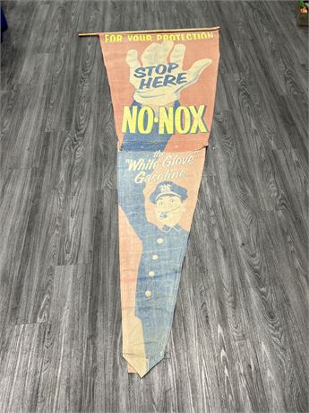 EARLY VINTAGE LARGE FABRIC GASOLINE BANNER - 102” LONG