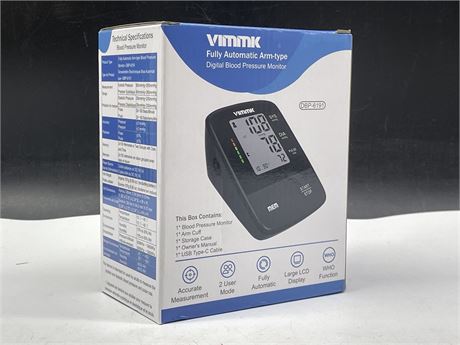 NEW IN BOX VIMMK FULLY AUTOMATIC ARM-TYPE DIGITAL BLOOD PRESSURE MONITOR