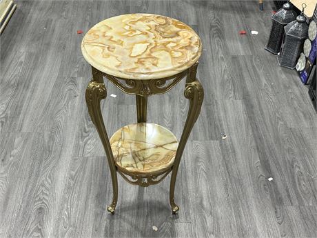 VICTORIAN SOLID BRASS & SOLID MARBLE SIDE TABLE / PLANT STAND (15”X37”)