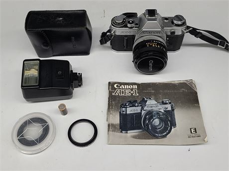 CANON AE-1 WITH SPEEDLITE 155A + LENS