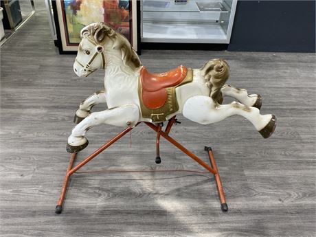 VINTAGE MOBO RIDE ON METAL RIDING HORSE (42”X35”)