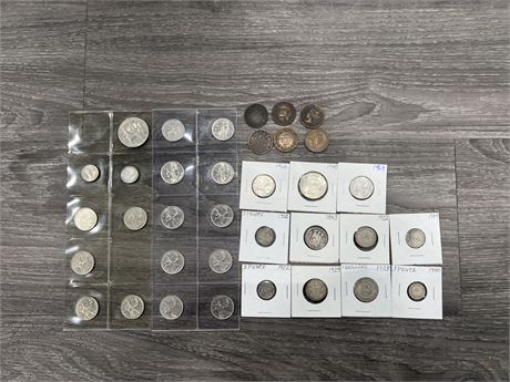 LOT OF VINTAGE WORLD COINS - SOME SILVER