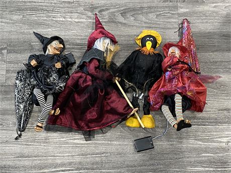 LOT OF 4 VINTAGE WITCHES - SOME BATTERY OPERATED (12” TALL)