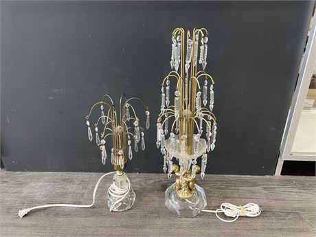 2 MCM BRASS & GLASS LAMPS - 17” & 25” TALL