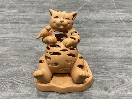 PARTYLITE TERRA COTTA CAT 9” CANDLE HOLDER