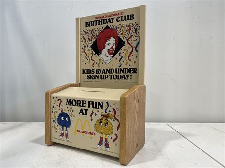 1987 MCDONALDS BIRTHDAY CLUB BALLOT BOX - 19”x12”x7”