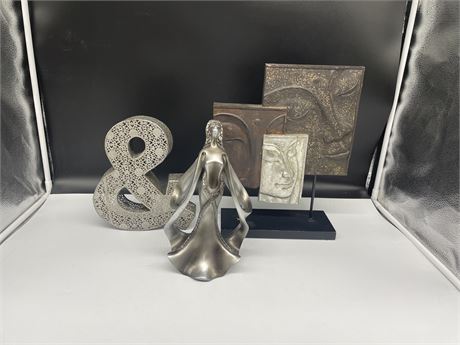 3 METAL/RESIN DECORE PIECES (tallest is 14”tall)