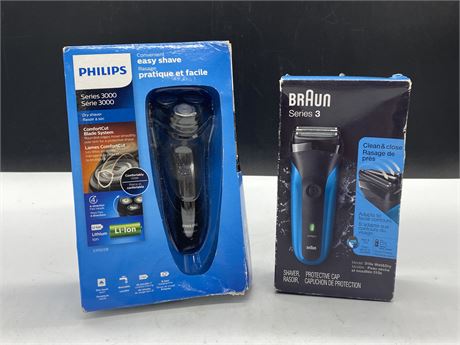 2 NEW OPEN BOX ELECTRIC RAZORS - BOTH BOXES HAVE WEAR, PRODUCT IS FINE