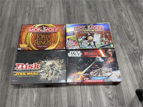 2 STAR WARS RISK + LORD OF THE RINGS MONOPOLY & ELECTRONIC BANKING MONOPOLY
