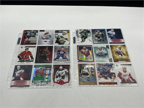 2 SHEETS OF NUMBERED NHL CARDS INCLUDING ROOKIES